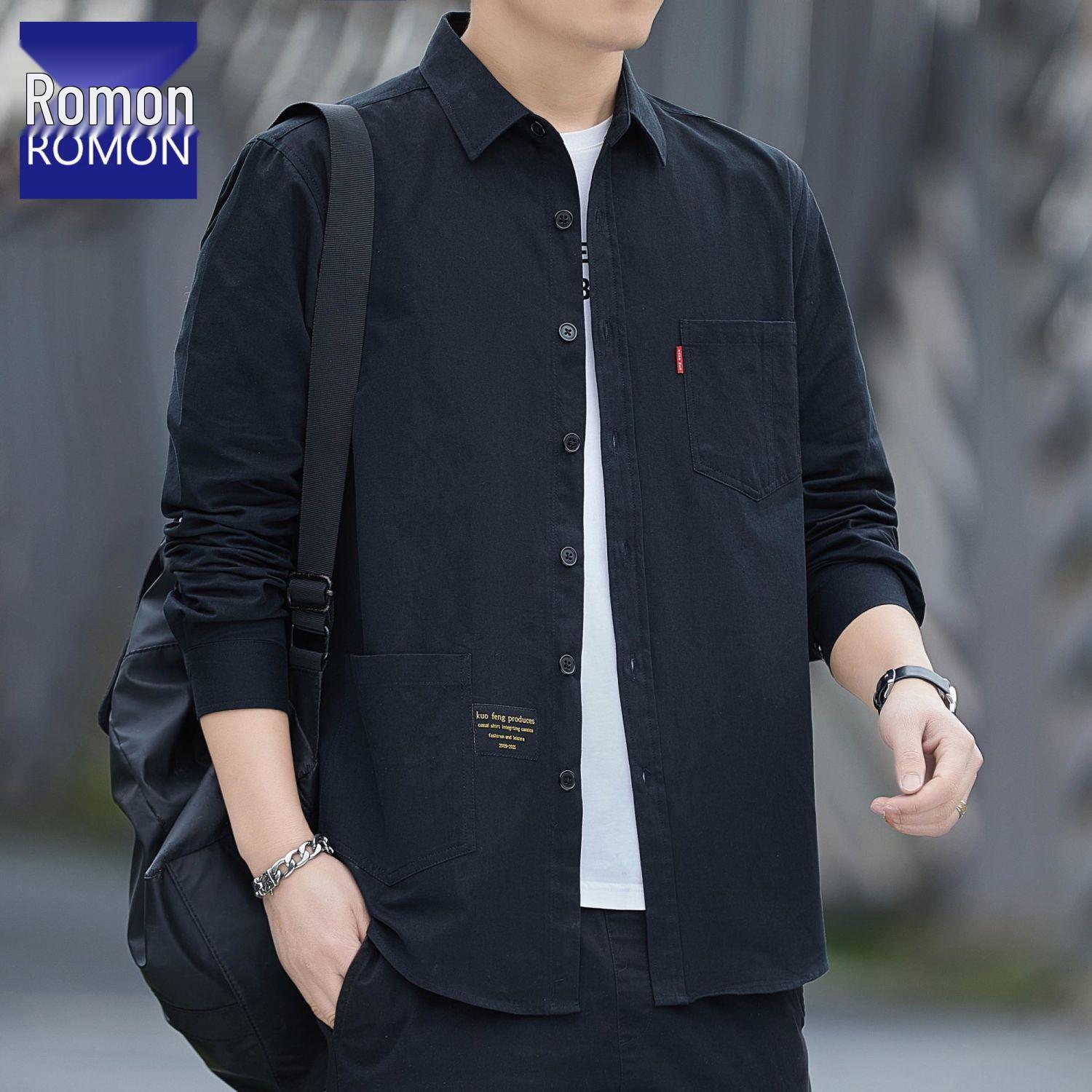 

Мужская хлопковая рубашка свободного кроя, не требующая глажки - Повседневная рабочая одежда с длинным рукавом для весны и осени L (115-135 lbs)