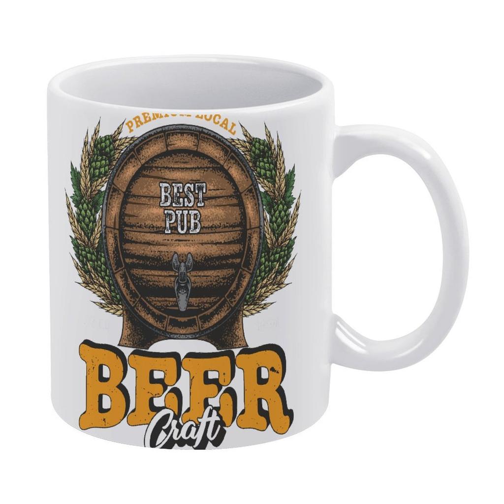 1pc 11oz Double-Sided Printed White Mug for Beer Lovers, Light and Fun Gift Choice