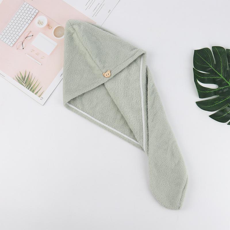 

Coral Fleece Quick-Dry Microfiber Hair Drying Cap - Thick, Absorbent, Plain Color Bath Towel Cap 26*65 cm зелёный