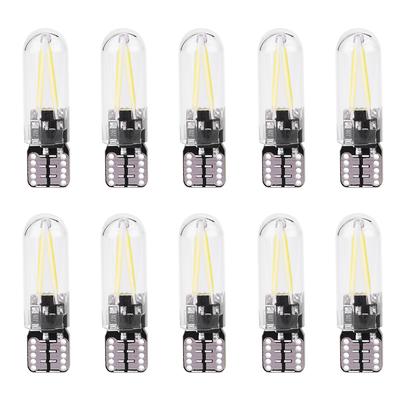 10pcs 12V W5W T10 194 Glass COB Filament LED Car Reading DRL Trunk LED Bulb White Light
