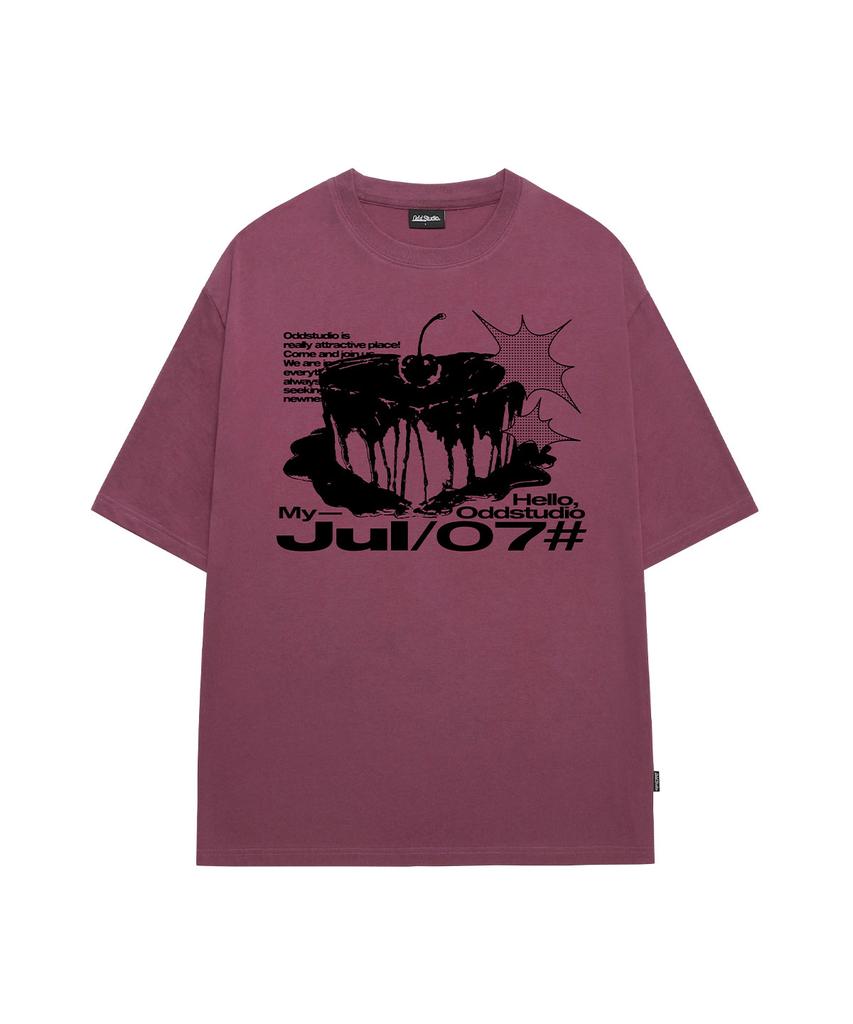 ODDSTUDIO Heart Birthday Graphic Oversized T-Shirt - Plum