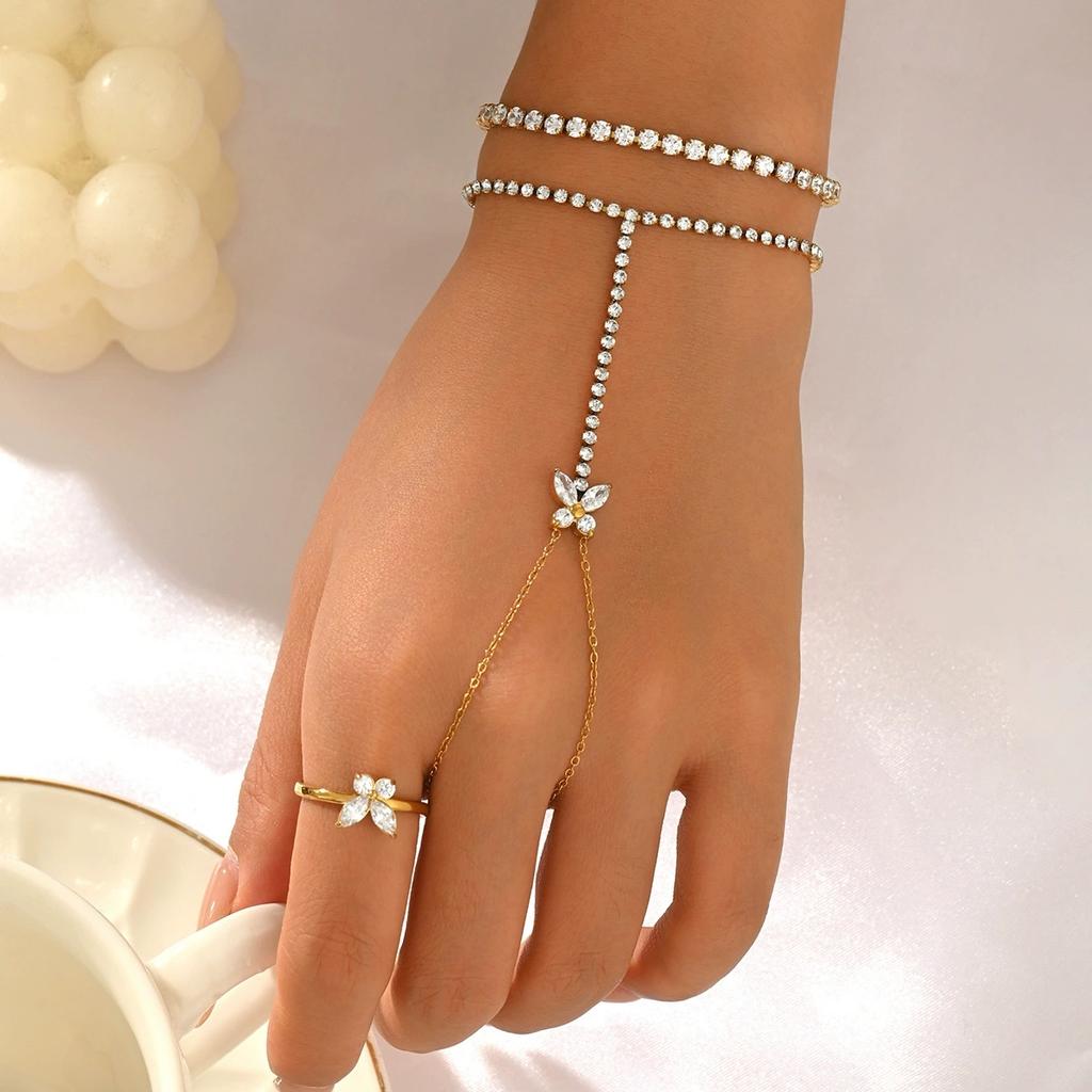 Stainless Steel Gold Plated Butterfly Design Matte Polished Mix Open Bangle Set Minimalist Trendy Stackable Zircon Bracelets for