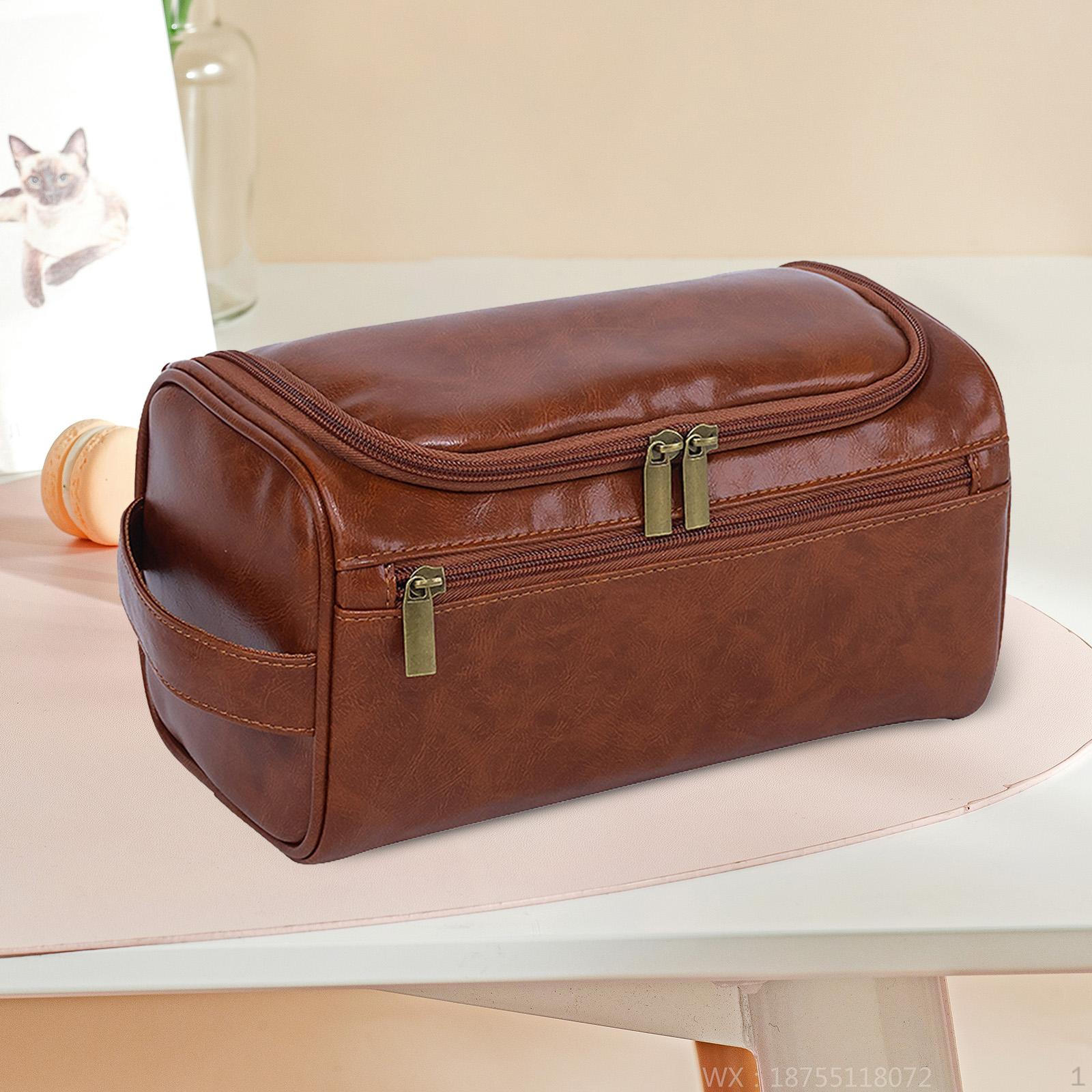 Portable PU Leather Travel Bag for Toiletries Organization коричневый