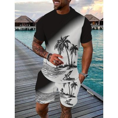 Set di t-shirt e pantaloncini da uomo in stile hawaiano con stampa 3D, estivi, da uomo, a maniche corte, per tutti i giorni, da spiaggia, all'aperto, casual.