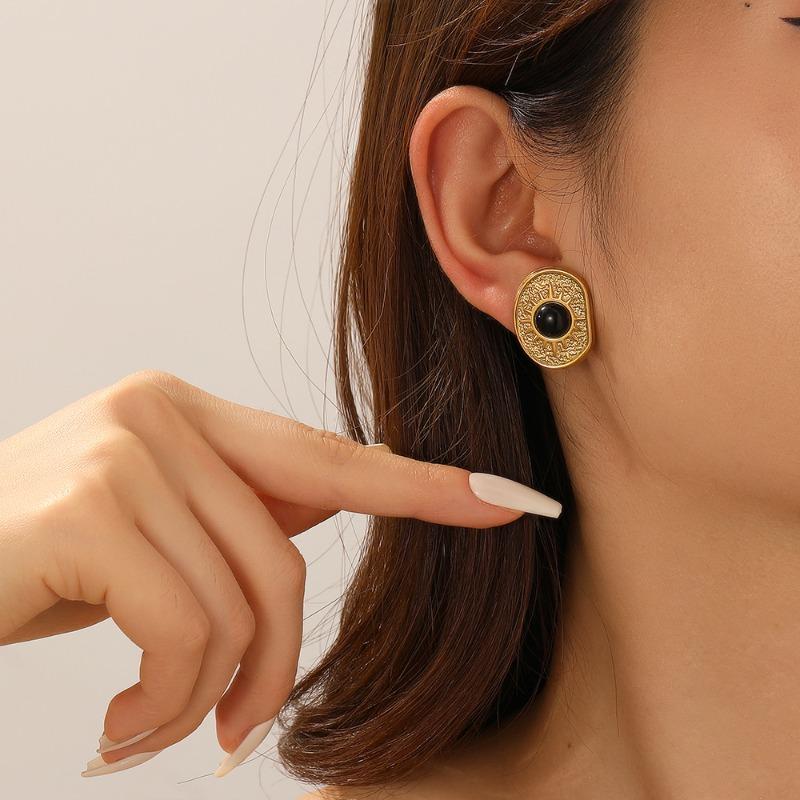 Stainless Steel Stud Earrings, Titanium Steel Statement Earrings, 18k Gold Women's Jewelry, High-end Black Earrings