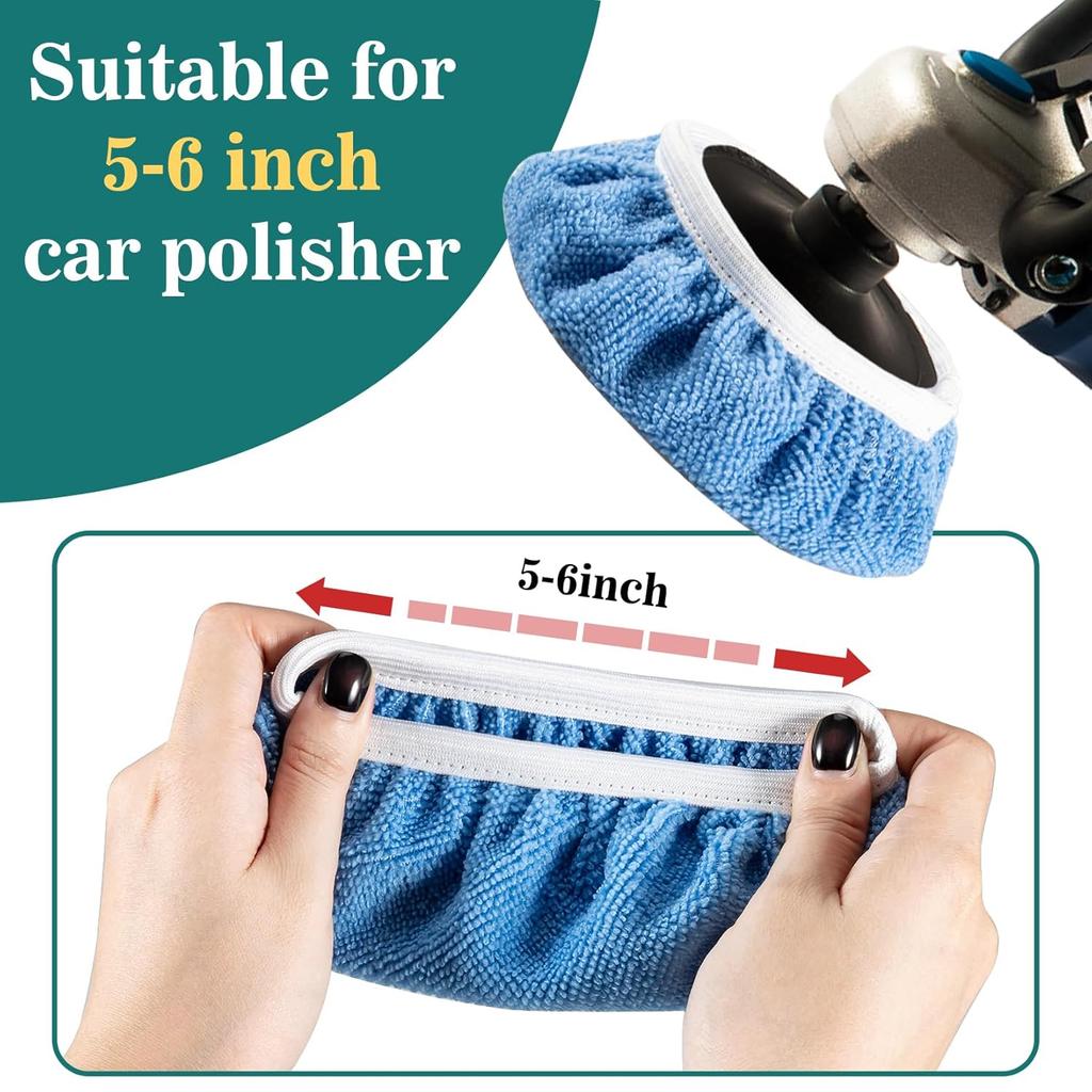 Sukh 12PCS Car Buffing Pads - Car Polishing Bonnet Pad Buffing Pads 5 To 6 Inches Microfiber Polish Pads Orbital Buffer Pads Wax Cover Kit For