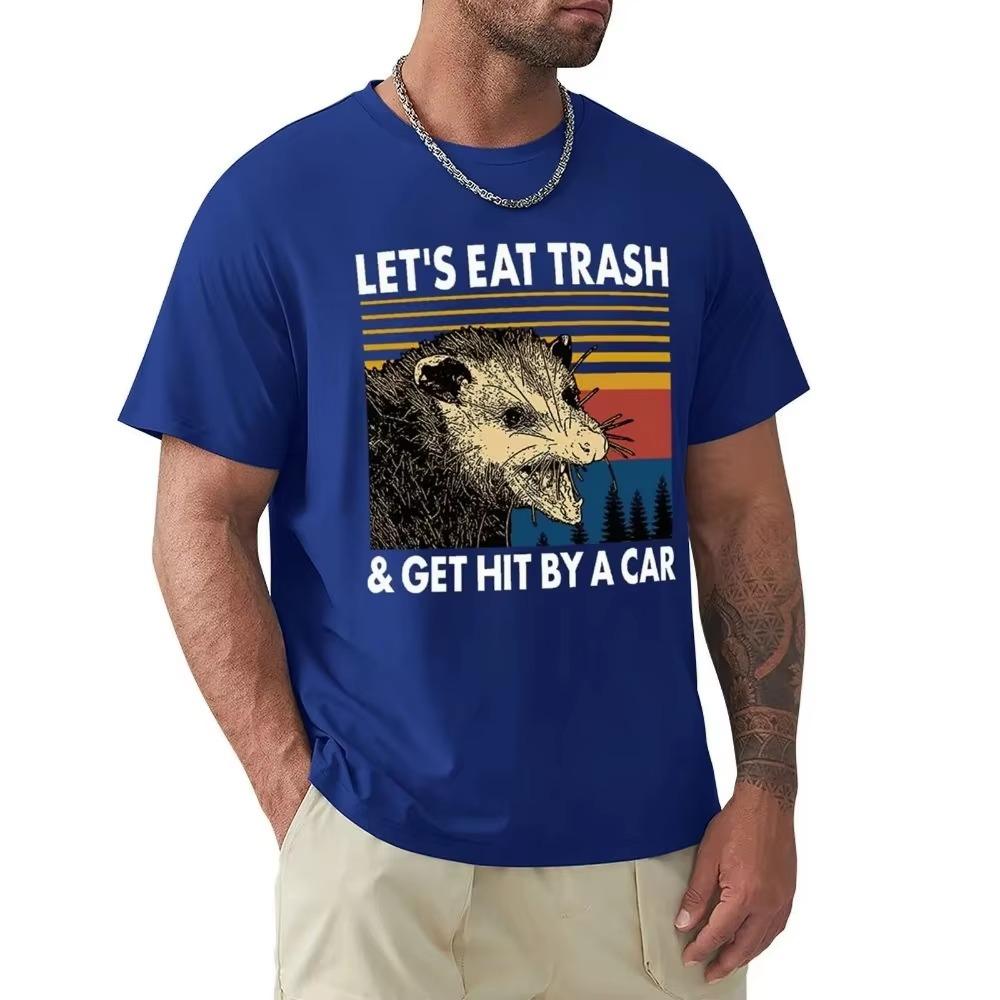 Raccoon Let's Eat Trash & Get Hit By A Car Vintage T Shirt Harajuku Short Sleeve T-shirt 100% Cotton Graphics Tshirt Tops
