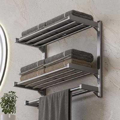 Buckle Stainless Steel Bath Towel Rack, Household Bathroom Towel Rack, No Punching, Bathroom Shower Towel Storage Rack