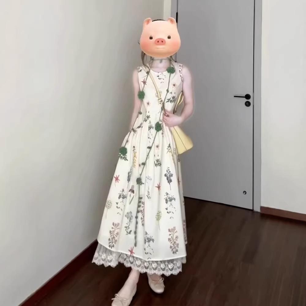French Sleeveless Vest Floral Dress Children's Summer New Seaside Vacation Temperament Long Dress