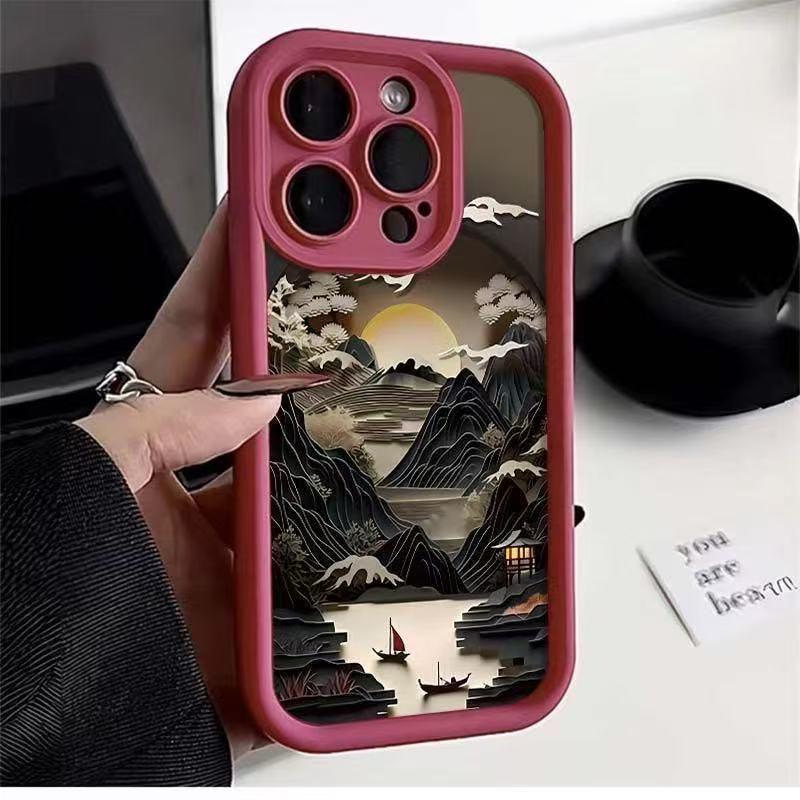 Apple iPhone Case with Chinese Landscape Painting – Compatible with iPhone Models: 17, 16 Pro Max, 15 Pro, 14, 13