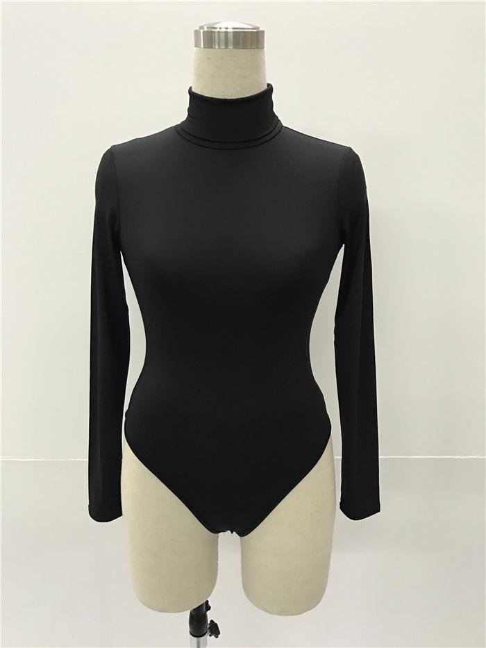 Sexy Choker Long Sleeve Jumpsuit Slim All-match Bottoming Shirt Shaperwear