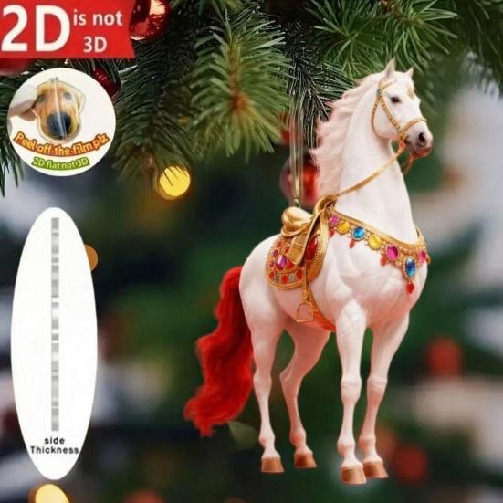 2Pcs Horse Pendant 2D Acrylic Animal Charm Christmas Tree Door Window Wall Hanging Ornament Automotive Decoration
