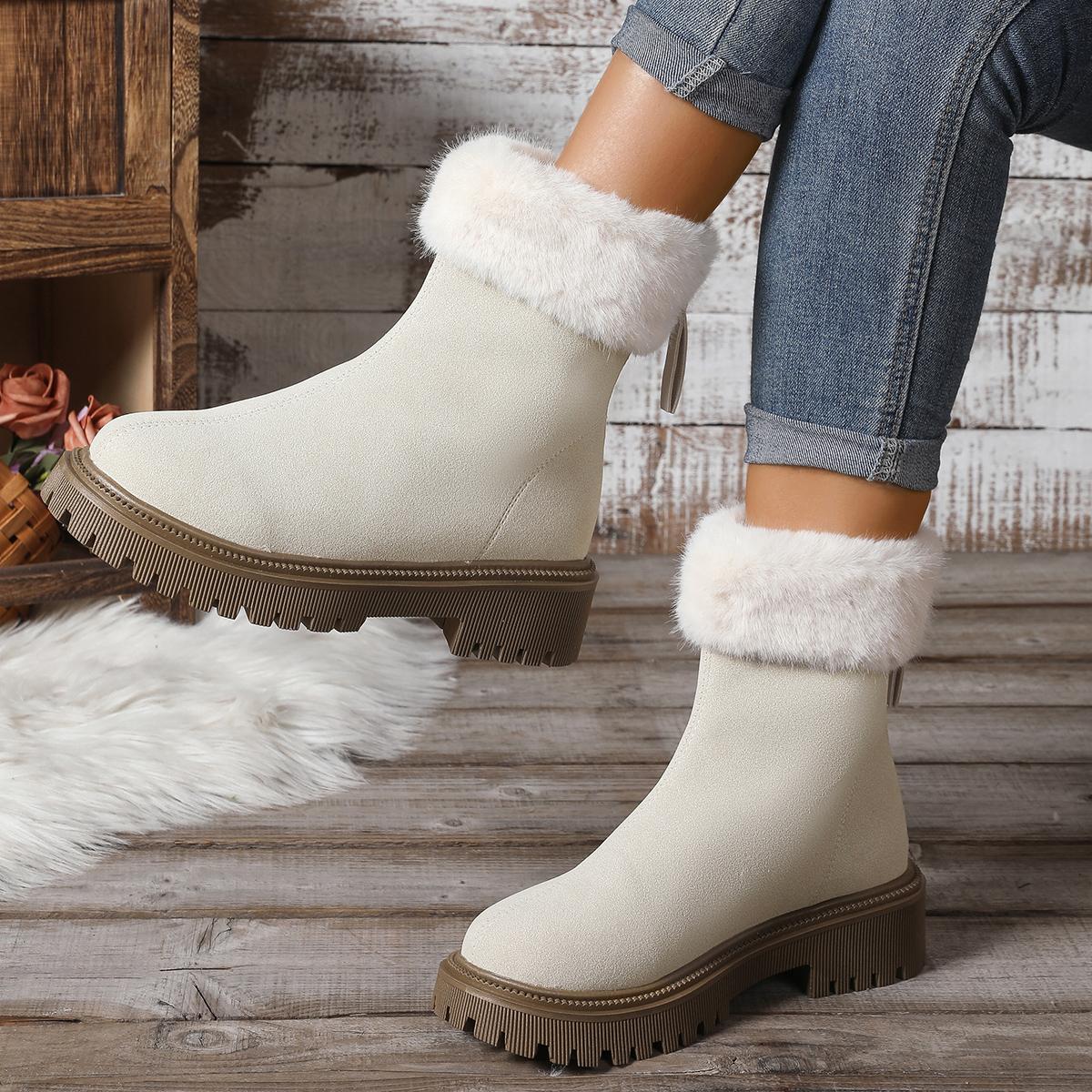 

Зимние женские сноубутсы, пушистые замшевые туфли на платформе, нескользящие теплые плюшевые ботильоны, женская уличная пушистая повседневная обувь на молнии 42 35
