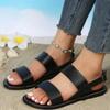 Flat-soled sandals women's 2025 summer new round head one-word buckle for casual wear large size sandals brown