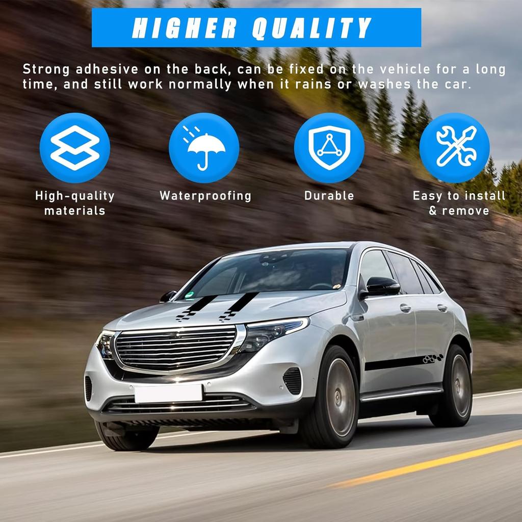 Augeny 6PCS Car Hood & Side Stripe Decals, Modified Auto Rearview Mirror Decal, Universal Graphic Stripe Decor For Car Skirt Roof Bumper (Style1,