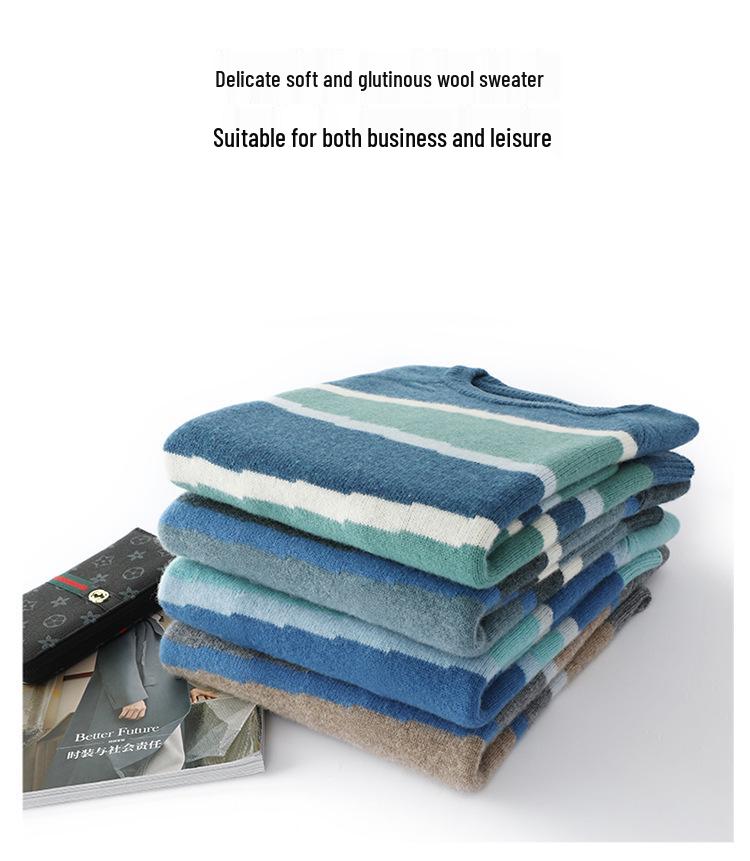Herren Pullover mit Farbblockmuster, Wolle, Herbst/Winter 2025 - Rundhals, Lockerer Sitz, Gestricktes Basis-Oberteil.