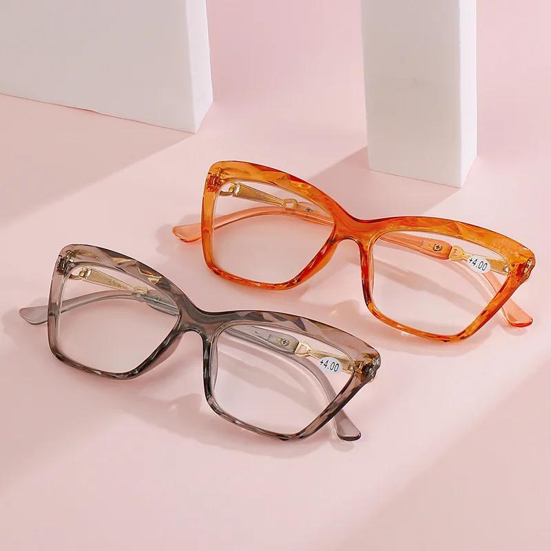 New Cat'S Eye Reading Glasses For Women Fashion Luxury Blue Light Blocking Presbyopia Transparent Man Far Sight Glasses +1.0 4.0