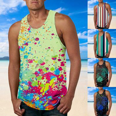 Mens Fashion Hawaiian Beach Sports Tank Top Men Gym Print Vest