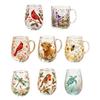 Morning Glass Tea Cup, Hummingbird Flower Pattern Tumbler with Gold Rim, Nature Themed Glassware for Tea Coffee Juice Wine Hot Cold Drinks Gift