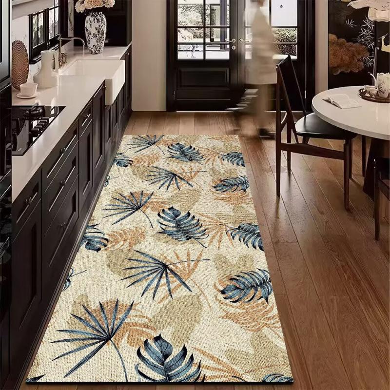 Tropical Plant Leaves Runner Rug Non Slip Washable Carpet for Kitchen Entrance Corridor Indoor Home Floor Decor