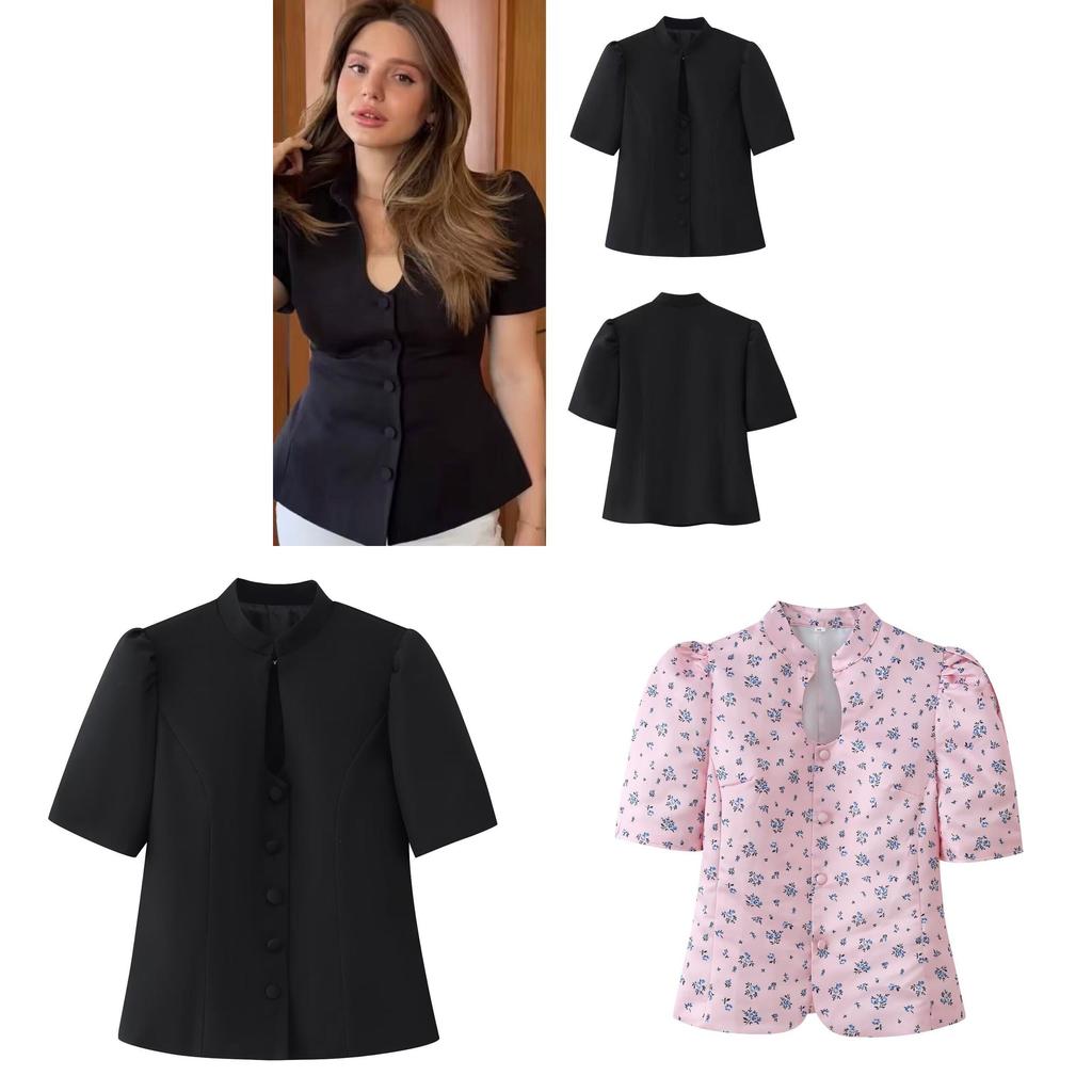 Elegant Polyester Short Sleeve Shirt With V Neck And Button Closure For Womens Fashion