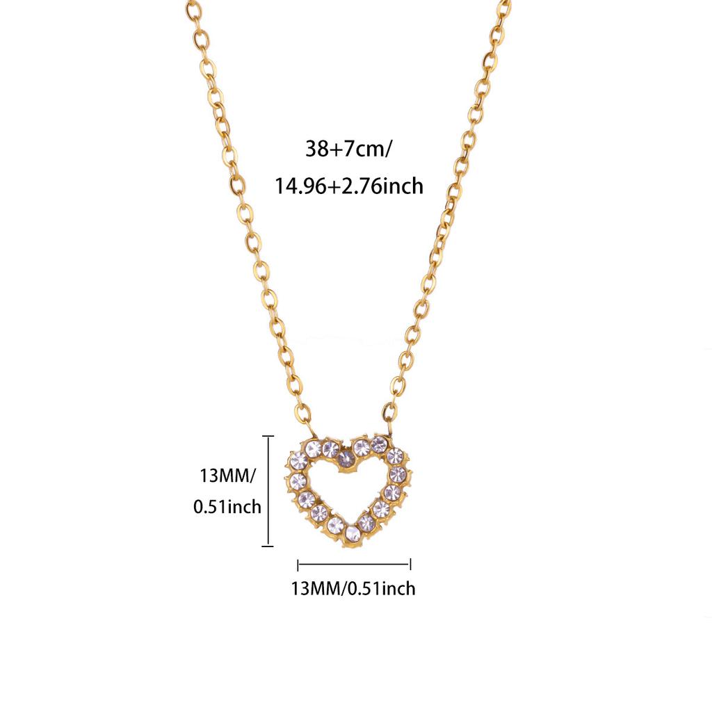 Luxury Zircon Heart Necklaces For Women  Gold Plated Stainless Steel Heart Shaped Necklace  Birthday Party Christmas Jewelry