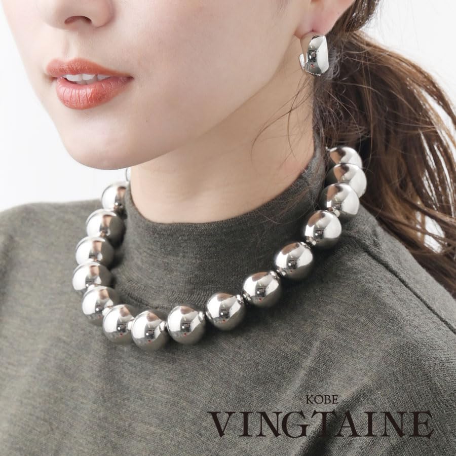 [VINGTAINE] VINGTAINE Necklace, Metal Ball, Large, Lightweight, Simple, Casual, Adult, Daily Accessory, Gift, Women's C3349-
