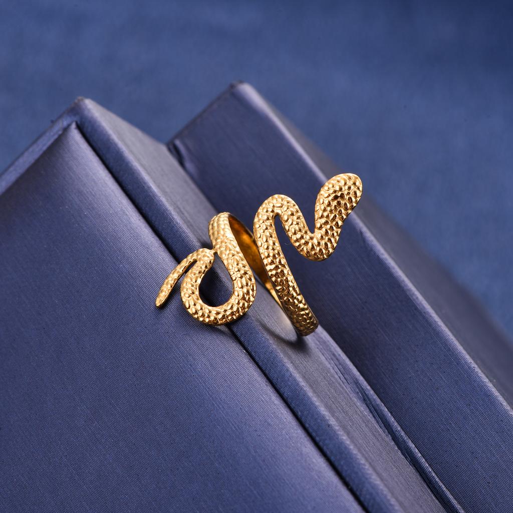 Gold Stainless Steel Resizable Opening Ring for Women Men Snake Circlet Engagement Wedding Band Metal Jewelry Couple Gift