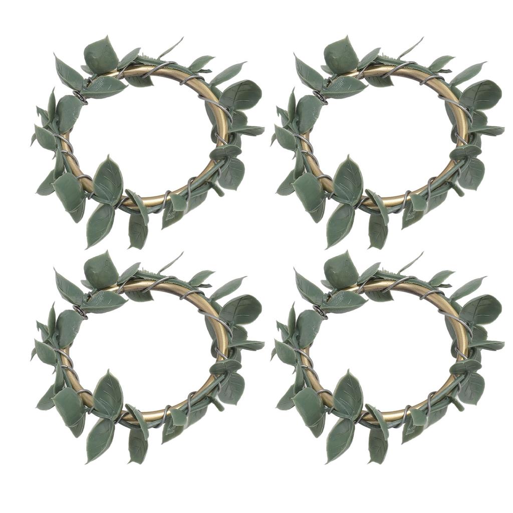 4PCS Napkin Holder Rings Green Leaf Decoration Metal Napkin Buckle Ring Set for Wedding Party