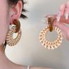 Wood Rattan Weave Earrings Beach Jewelry Geometric Earrings Retro Bohemian Drop Earrings Wedding