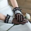 Fashion Short Sunscreen Thin Transparent Lace Gloves Elegant  Tulle Mesh Bridal Wedding Party Gloves Ruffled Full Finger Mitten