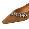 French Pointed Rhinestone Chain Decoration Single Shoe Suede Shallow Mouth Slope Heel Low Heel Women's Shoes