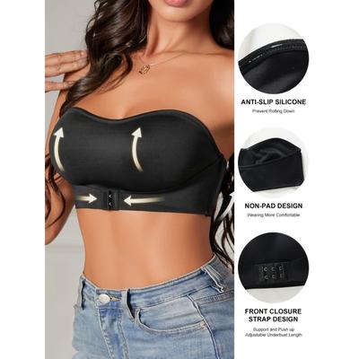 Nahtloser, bügelloser, trägerloser BH mit Frontschnalle – bequemer, ungepolsterter Bandeau-Stil – feminine Dessous für den Alltag von Damen