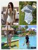 Source Solid Color Knitted Lapel French Muse Premium Short Sleeve Skinny Conservative French One-piece Swimsuit