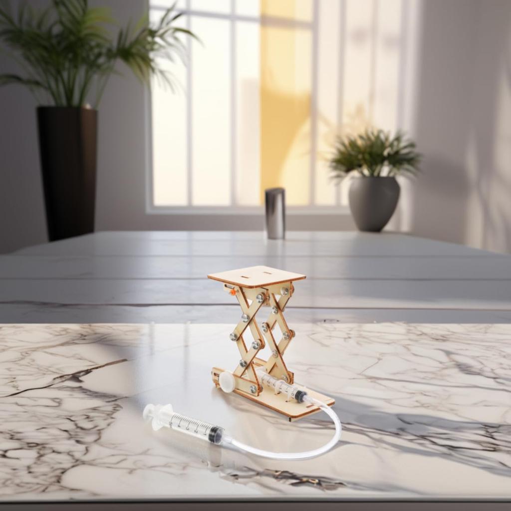 Toyvian Creative Science Toy for Kids, Wooden Hydraulic Lift Model Assembly Puzzle, Educational DIY Mechanical Kit, Stem Learning Toy for Boys and