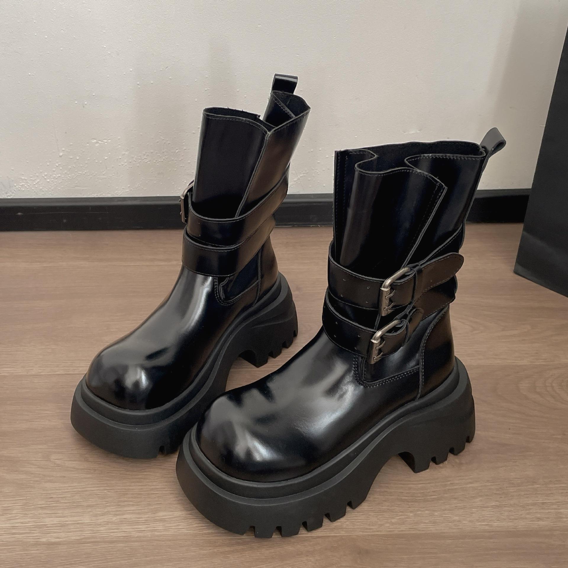 

Белые ботинки Мартина на толстом каблуке и толстой подошве в британском стиле, женские, 2025, новая осень, для маленького человека, тонкие и высокие короткие ботинки 40 чёрный