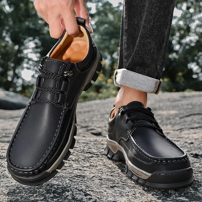 Módní Outdoorové Kempingové Turistické Boty Pánské Kožené Šněrovací Ploché Horolezecké Boty s Tlustou Podrážkou Cestovní Chůze Pánské Boty Velká Velikost 40-50