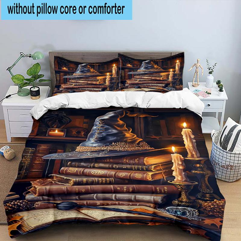 Witch's Hat And Crescent Moon 3pcs Bedding,Including 1pc Duvet Cover And 2pcs Pillowcases Perfect for Christmas,Ideal for Bedroom, Dormitory