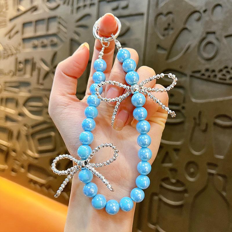 Flash Beaded Mobile Phone Chain Crystal Bow Key Bag Lanyard Pearl Mobile Phone Lanyard Small Gift