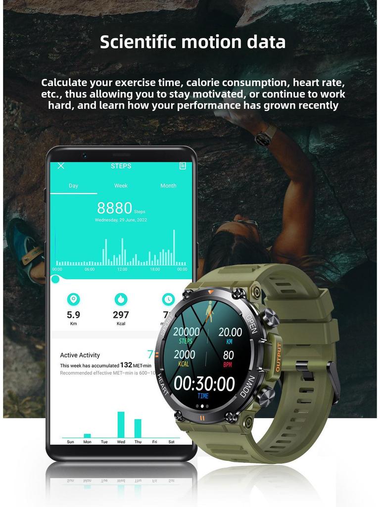 K56PRO Smartwatch: Wodoodporny, Połączenia Bluetooth, Muzyka, Pogoda, Monitorowanie Tętna, Ciśnienia Krwi i Natlenienia Krwi.
