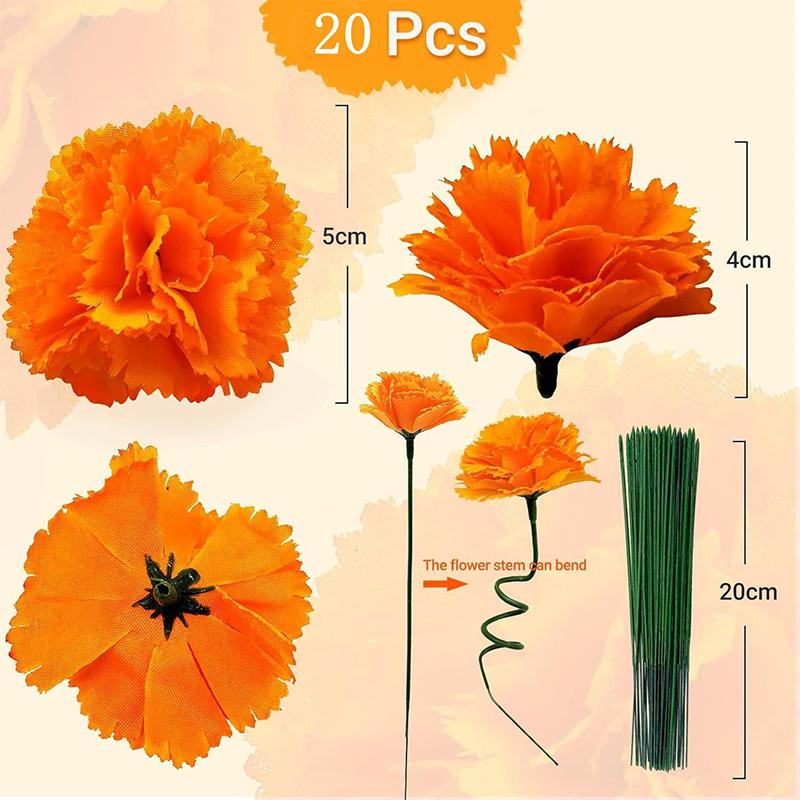 10/20Pcs 5cm Orange Marigold Flower Heads With Stems Silk Artificial Flowers for Home Room Wedding Party Halloween Decoration