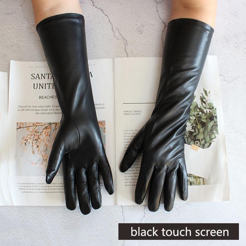 38 CM Long Sheepskin Gloves Women's Fashion Color Leather Finger Gloves With Velvet Lining to Keep Warm in Autumn and Winter