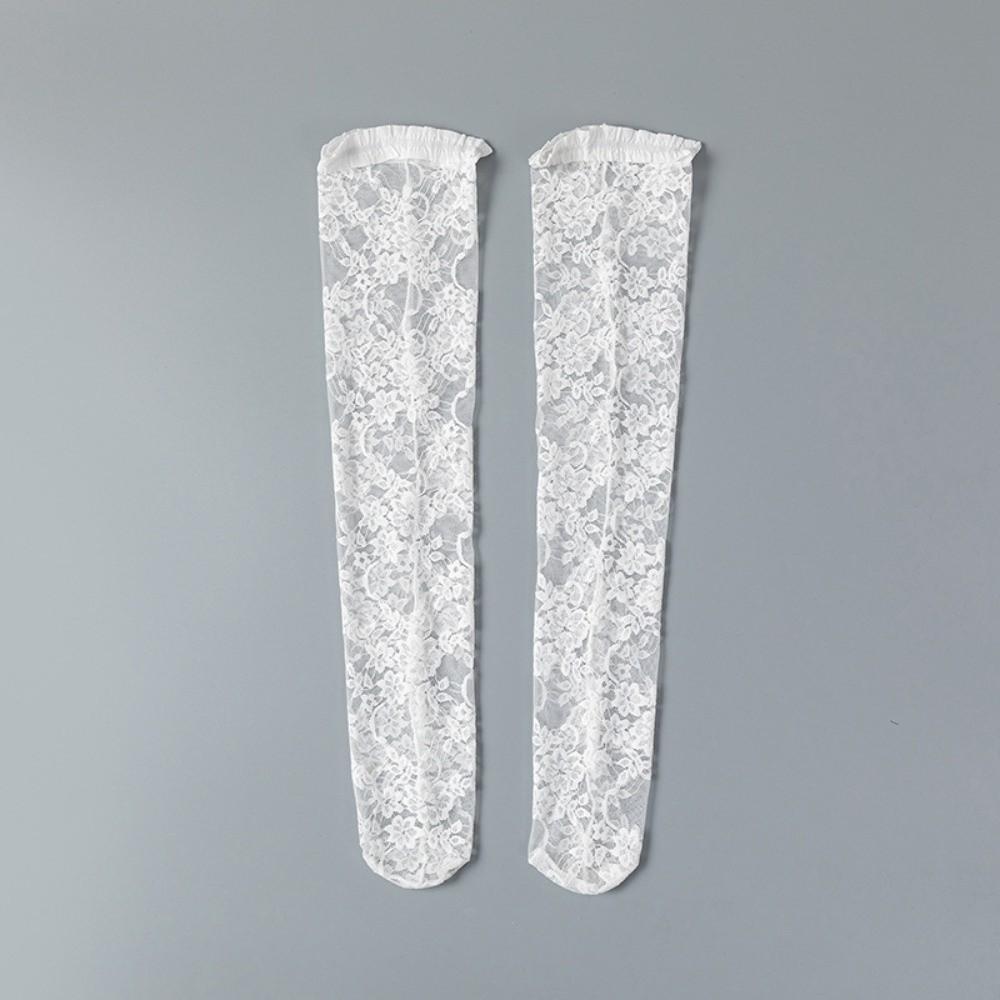 Ruffle Lolita JK Mid-Calf Socks Net Socks Mid-Calf and Long Flower Leg Warmers Transparent Academy Style Lace Silk Hosiery Gift