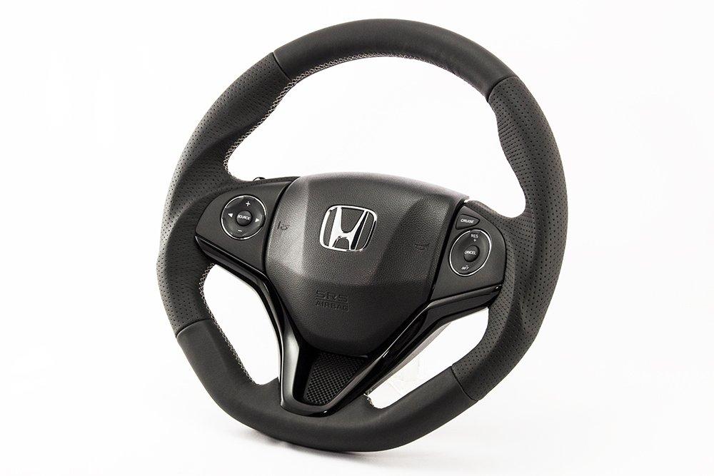 KENSTYLE Original Steering Wheel HA03 for Honda Fit All Black Leather with Silver Stitching Steering Wheel HA03 A-Type (GK3/GK4/GK5/GK6/GP5/GP6) - -