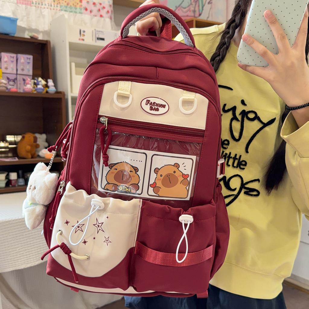 Schoolbag cute girl schoolbag junior high school student Japanese transparent pain bag ins wind backpack large capacity class backpack