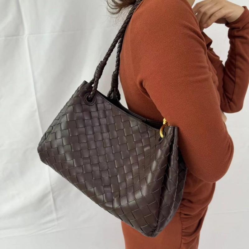 Damen Gewebte Umhängetasche Mit Metallschnalle PU Eimer Tragetasche Handtasche für den täglichen Gebrauch