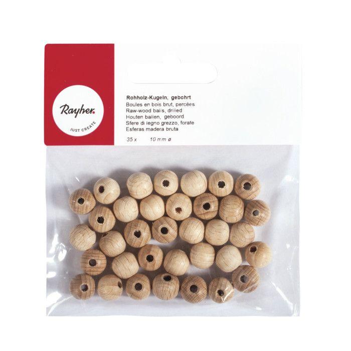 Perle en bois ø 10 mm Boule percée ø 2,8 mm 35 pièces
