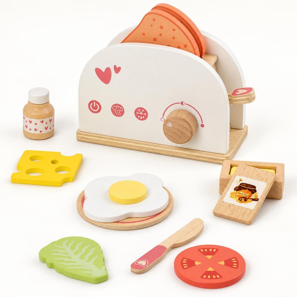 Wooden Bread Maker Toy Interactive Warmer Play Set EN71 Certified