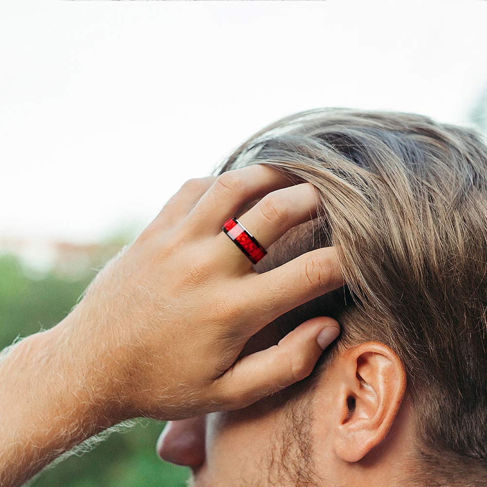 Fashion 4/6/8mm Black Titanium Stainless Steel Wedding Rings Inlay Imitation Red Opal Rings For Men Women Wedding Band Jewelry
