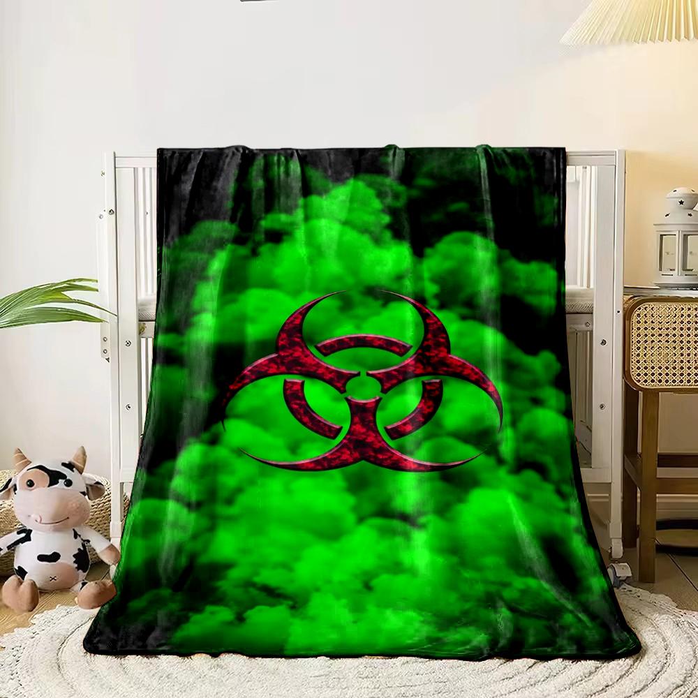 Biohazard Symbol with Green Smoke Design Flannel blanket for bedroom, living room, sofa, and nap sofas